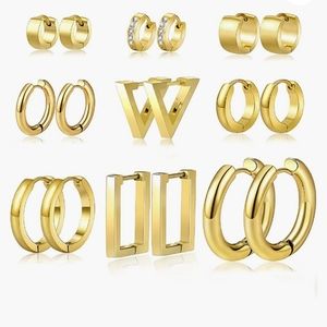 Chunky Gold Tone TrendyvLightweight Earrings Set of 9 NWT